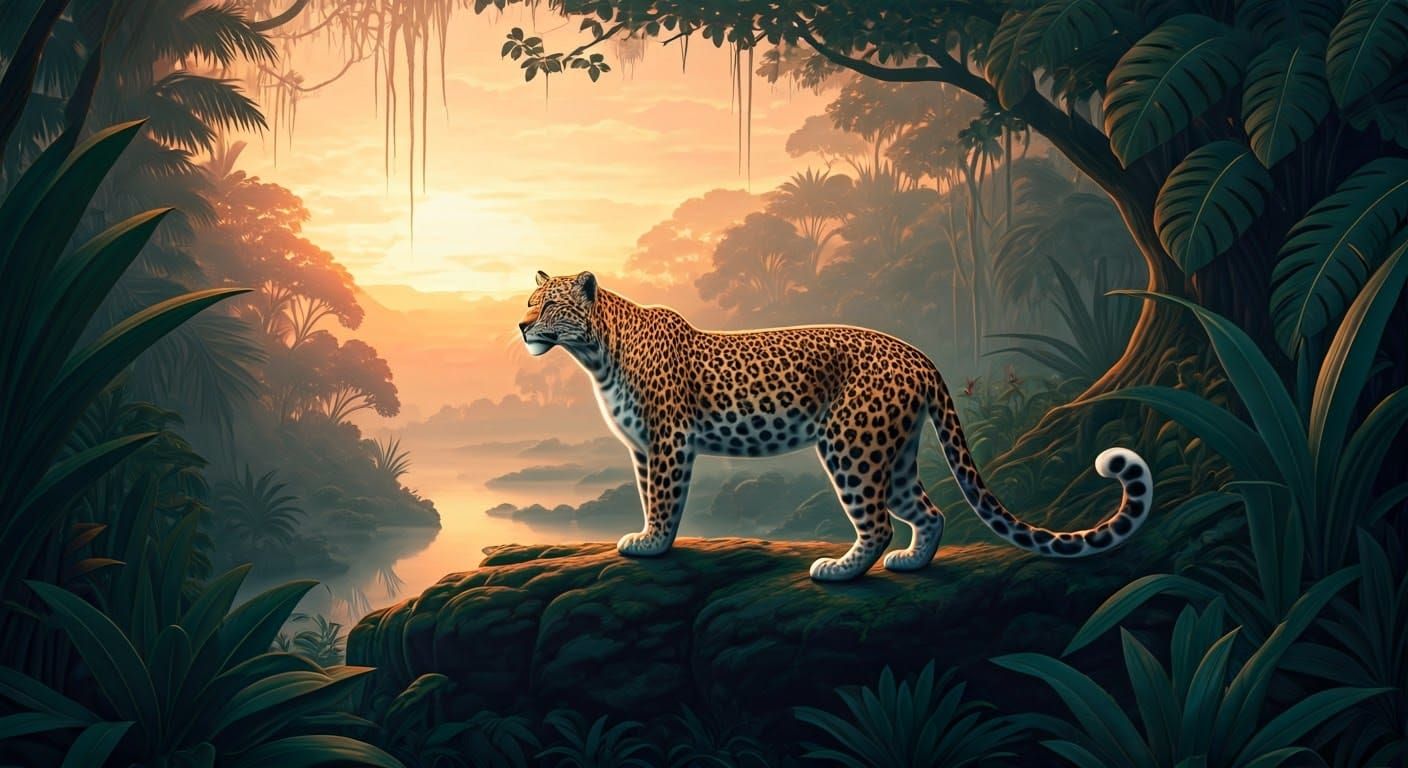 Leopard in Jungle: Golden Hour Dreamscape
