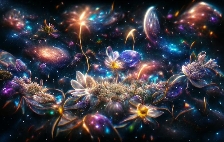 Spectacular Flower Galaxy in Kinetic Pointillism Style