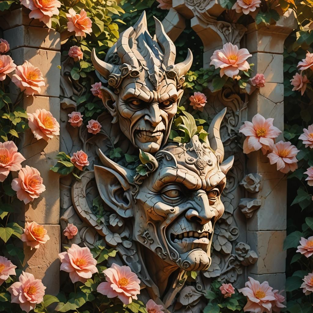 Fantastic Garden with Grotesque Stone Carvings