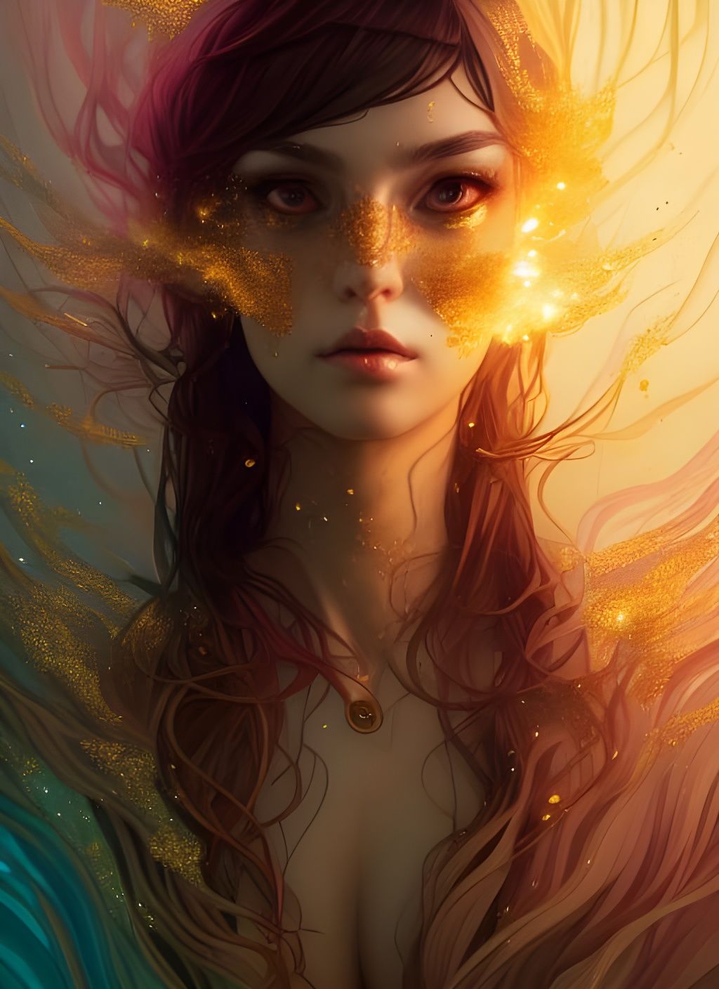 Eldritch Goddess Portrait with Gold Eyes