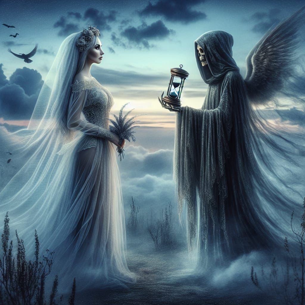 Gothic Illustration: Woman Meets Death in Twilight