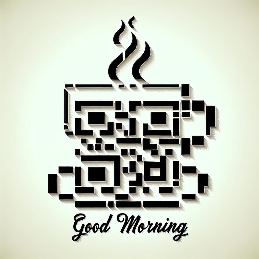 Coffee Cup QR Code with 'Good Morning' Message