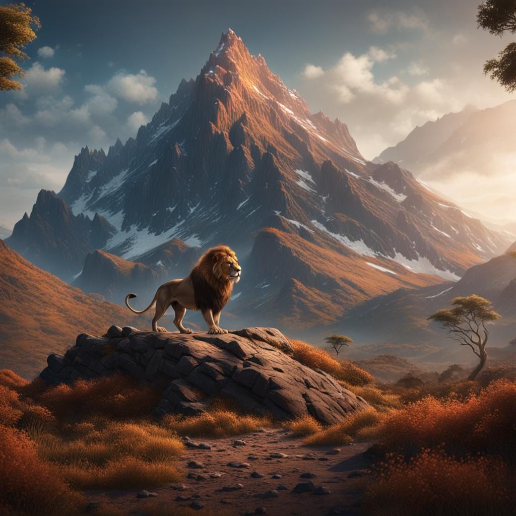 Lion Mountain: Detailed Matte Painting in Deep Color