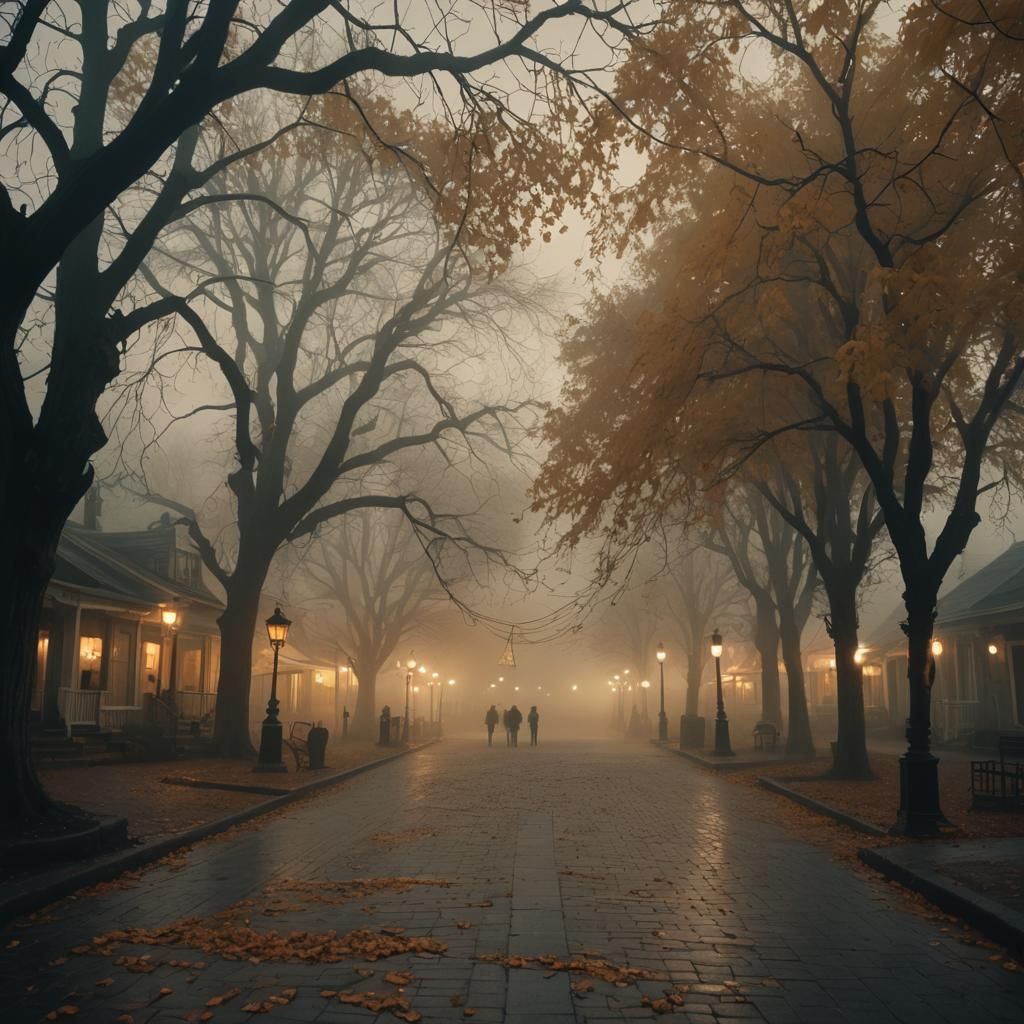 Eerie Halloween Town Square in Cinematic Style