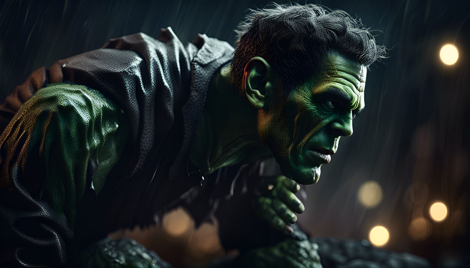 Frankenstein's Monster in a Thunderstorm, Photorealistic Sty...