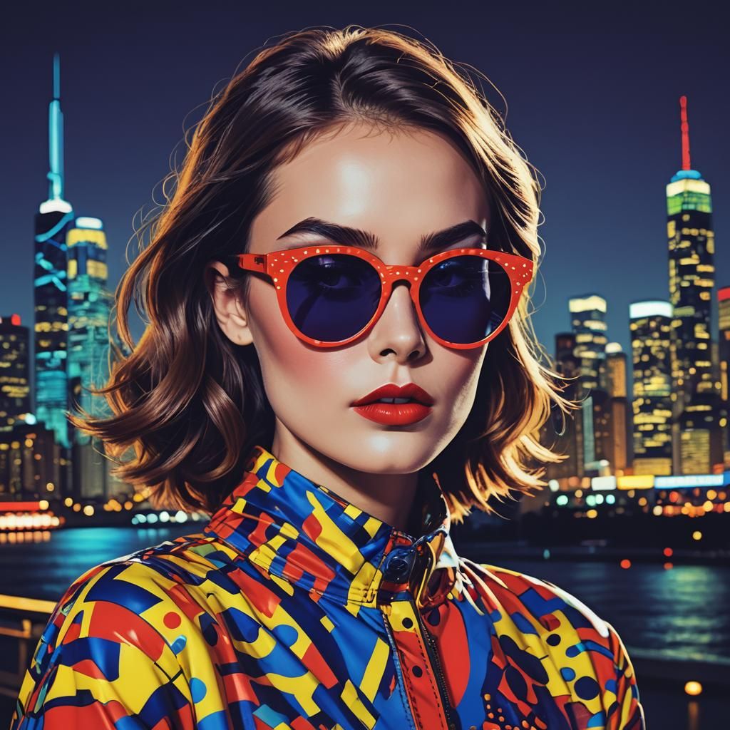 Fashion Model in Pop Art Style with Cityscape
