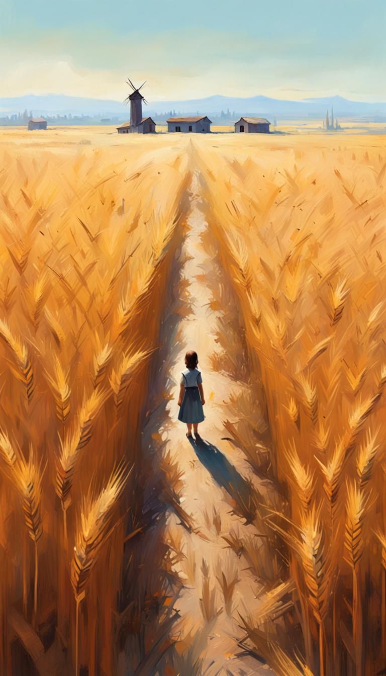 Lonely Girl in Wheat Field: Eerie Hopper-esque Art