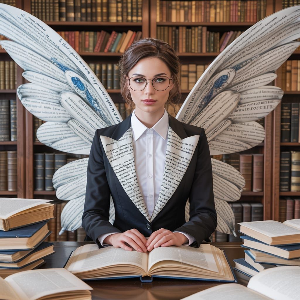Fairy Librarian in Book-Page Attire