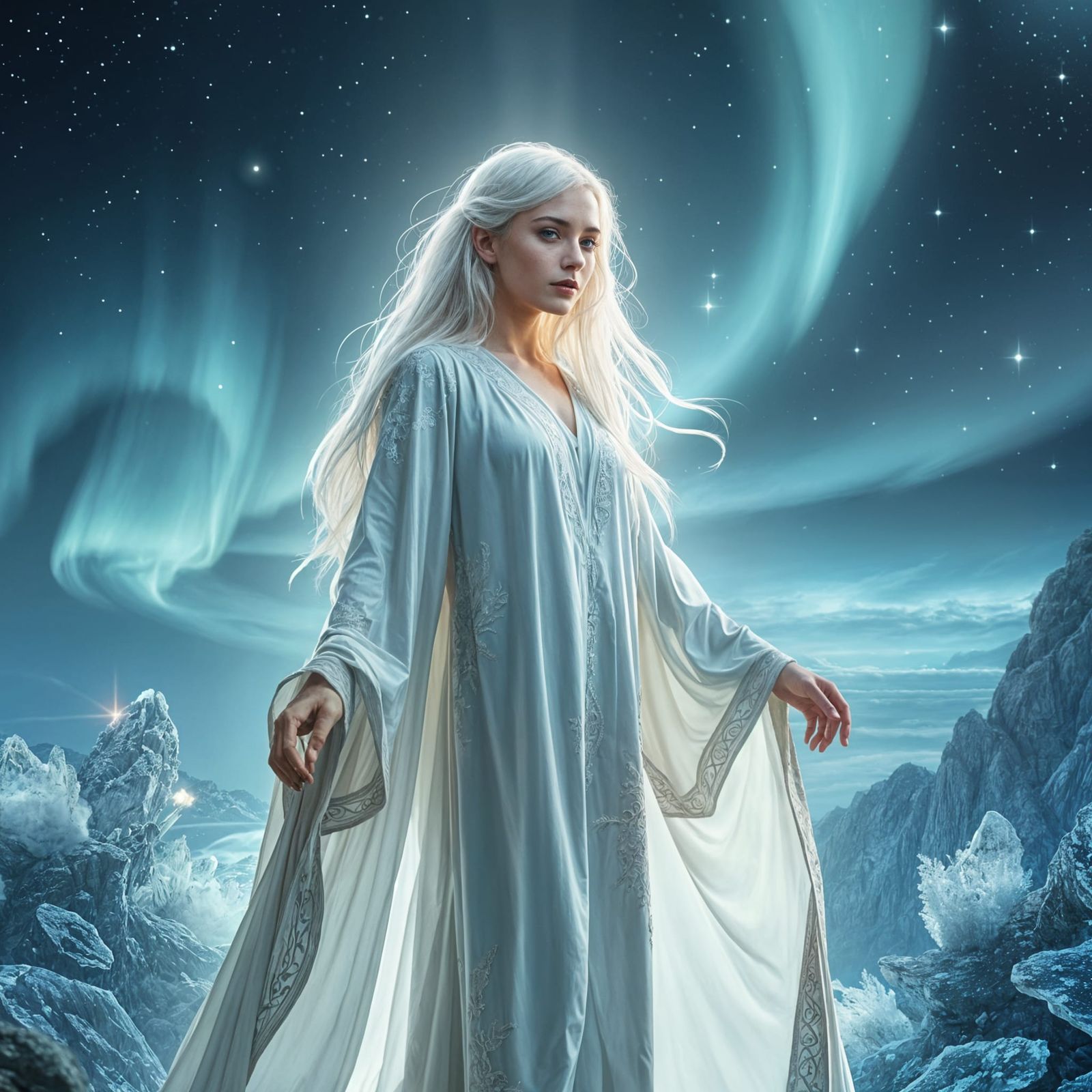 A white haired young sorceress on the edge of ascension
