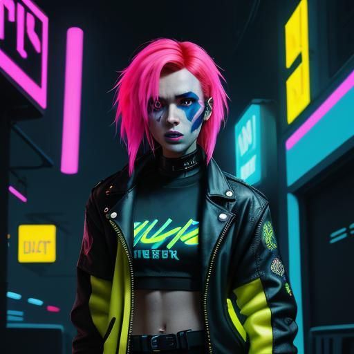 Cyberpunk Model in Neon Fog, Spray Paint Style