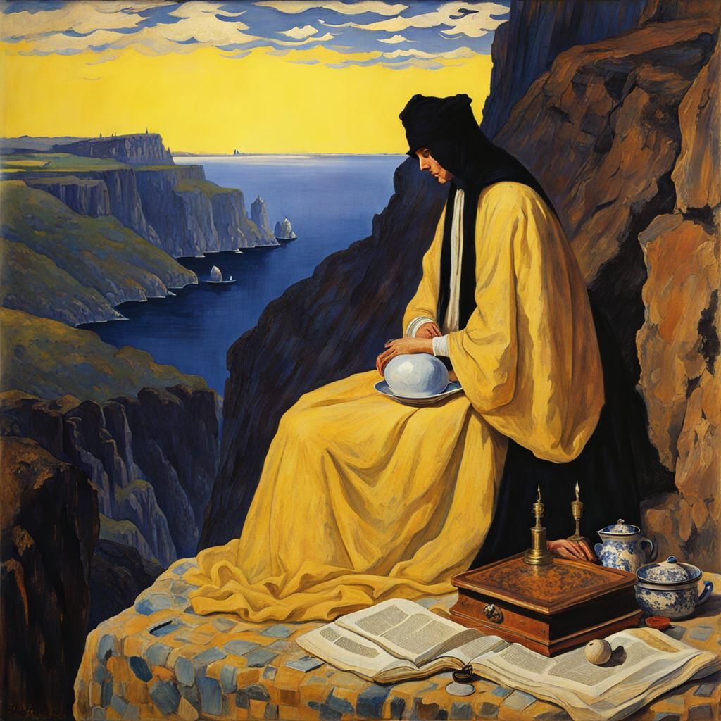 Raven Guarding Cliff in Dreamcore Clockpunk Style