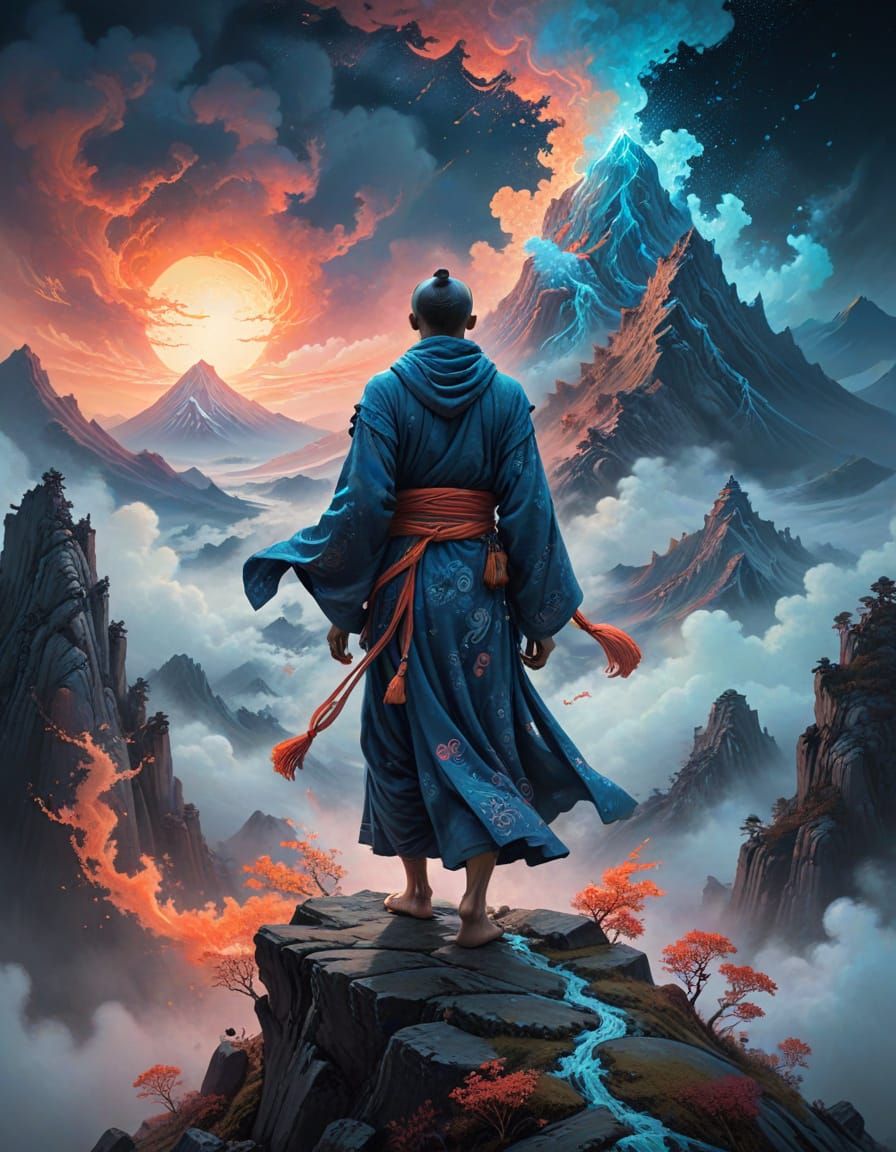 Majestic Monk Embodied in Serene, Mystical Aura