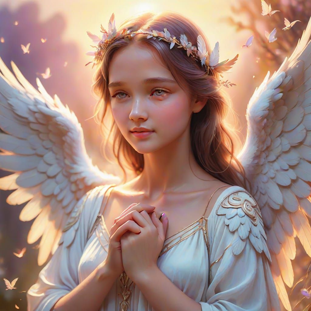 Angel of Comfort with Gentle Glow and Feathery Wings
