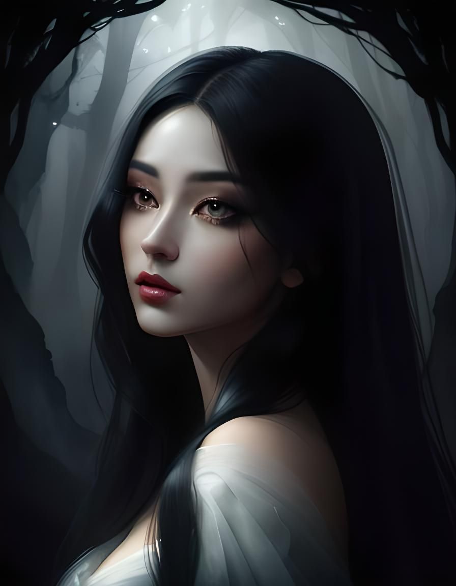 Dark Mood: Mystical Beauty Watercolor Portrait