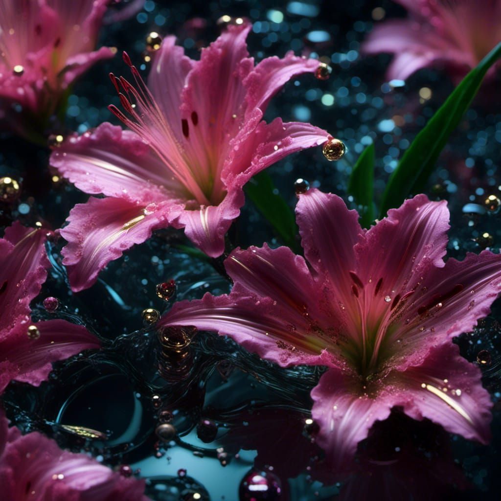 Bioluminescent Glass Lily Flower on Black