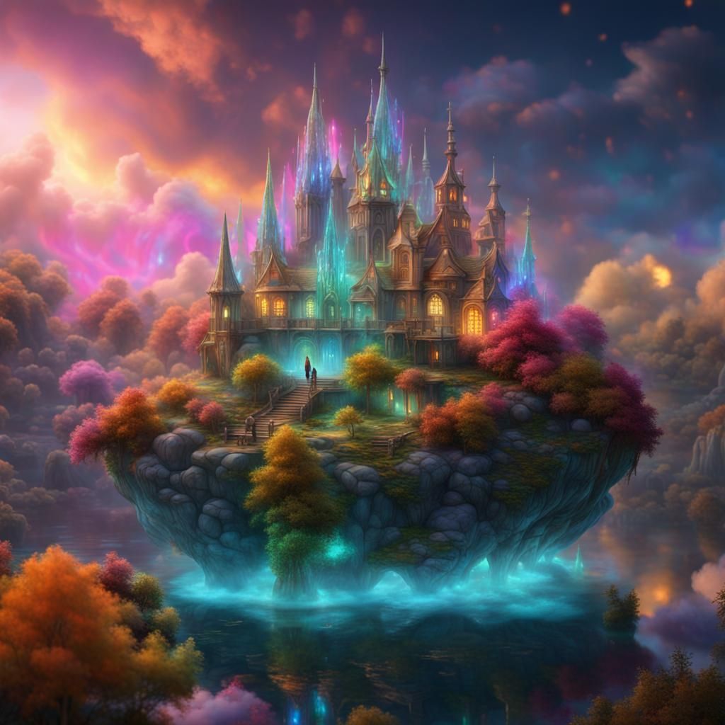 Bioluminescent Fairy Village on Floating Island