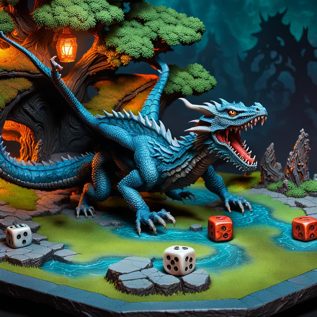 Hyperrealistic D&D Tabletop Gaming Scene with Miniatures