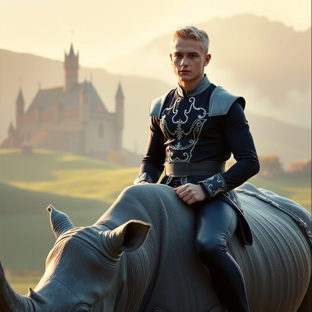 Prince on Majestic Rhino in Regal Attire