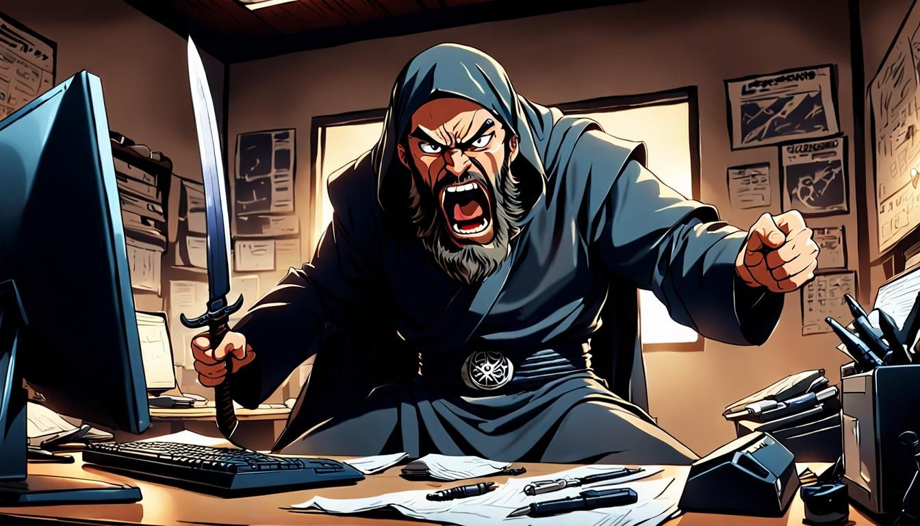 Angry Cartoon Salafist with Knife, Anime Style