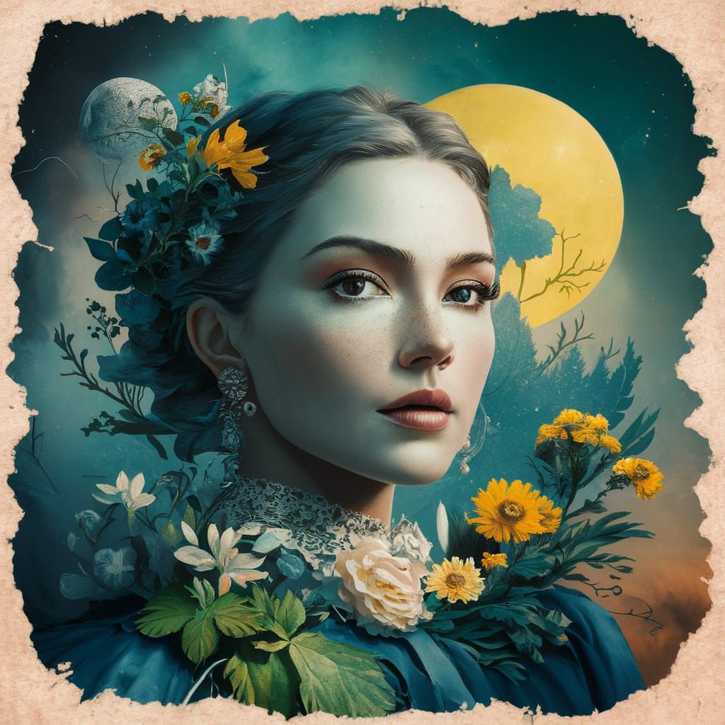 Surreal Mixed Media Art on Aged Paper