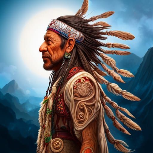 Hyperrealistic Indian Shaman Portrait with Intricate Details