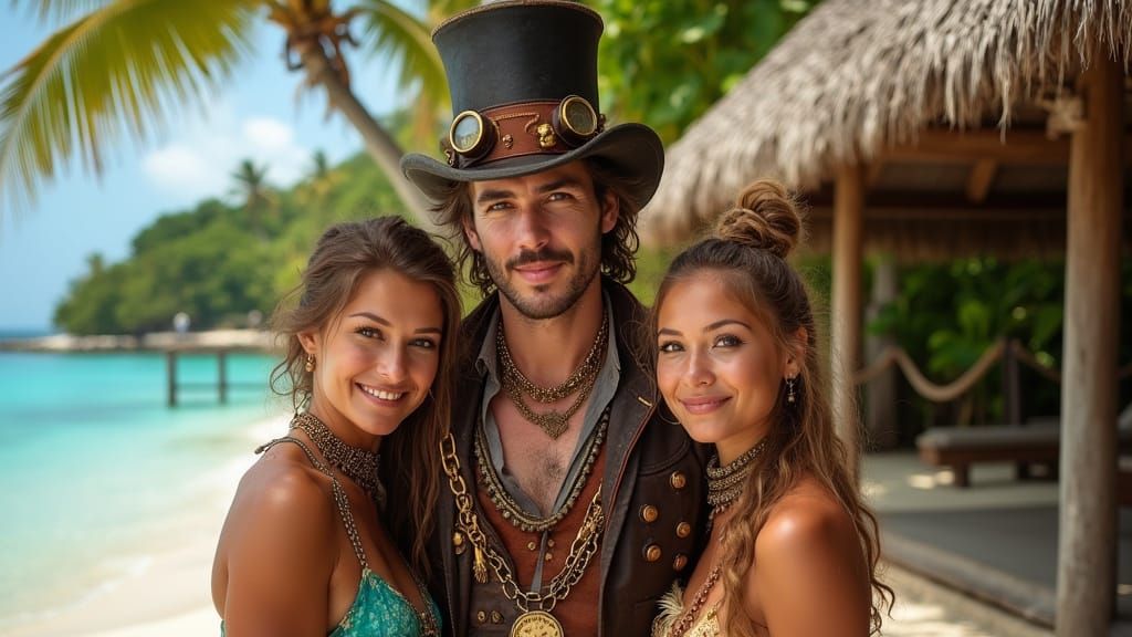 Steampunk Man in Tropical Island Paradise