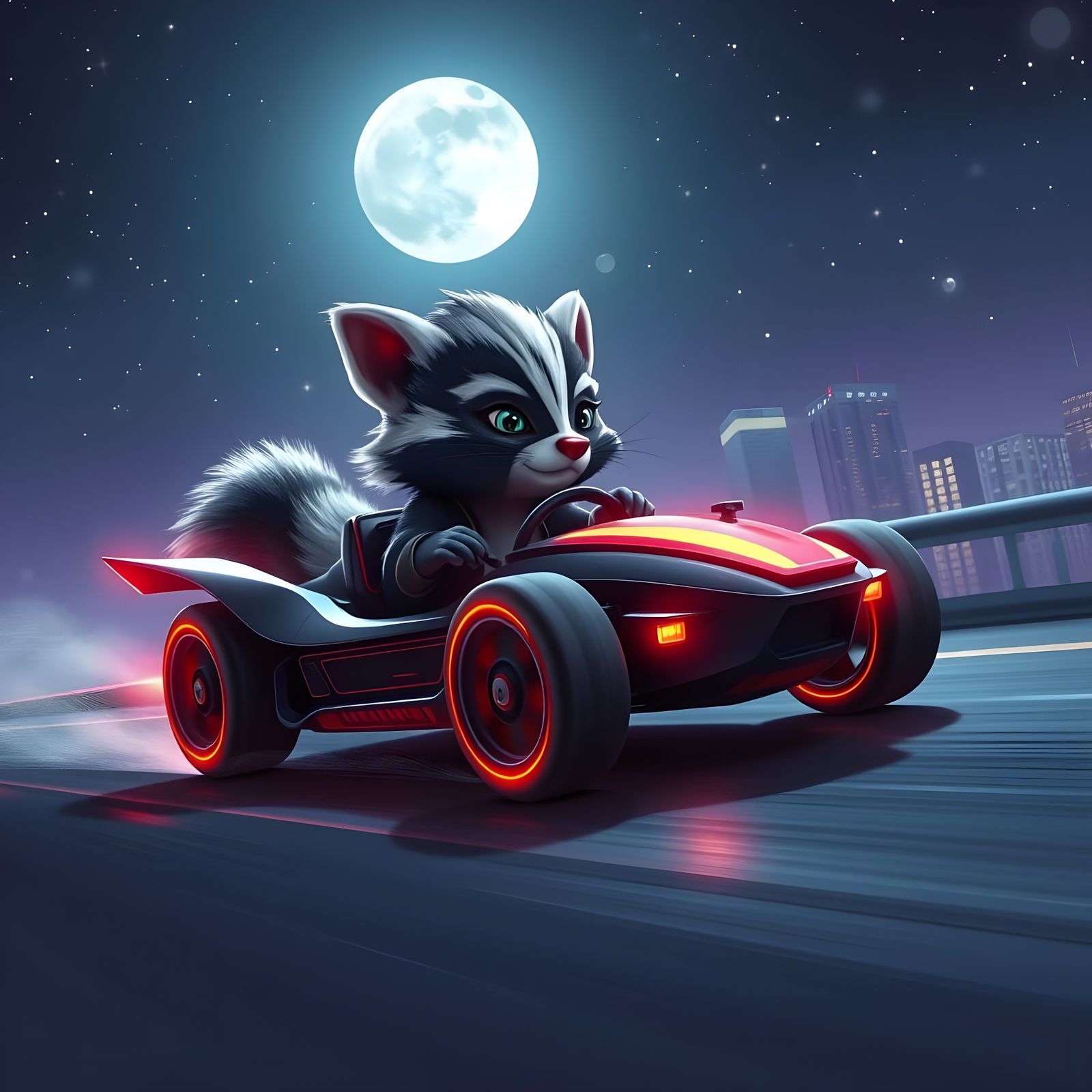 Sleek Skunk Speeds Under Starry Night Sky in Neon-Lit RC Car