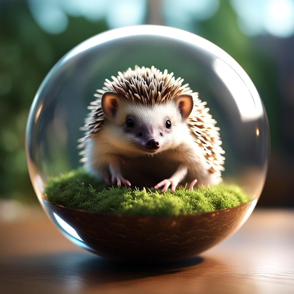 Cute Baby Hedgehog in Sphere: 16k CGI Masterpiece