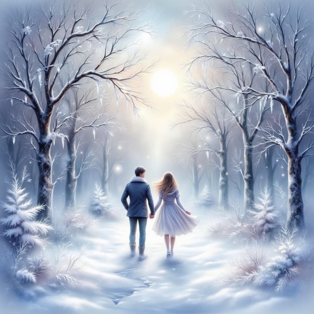 Winter Forest Stroll in Hyperrealistic Style