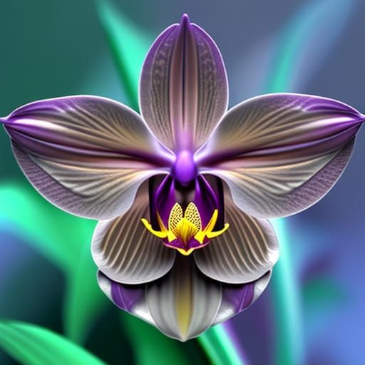 Purple Orchid with Yellow Pistils in 3D