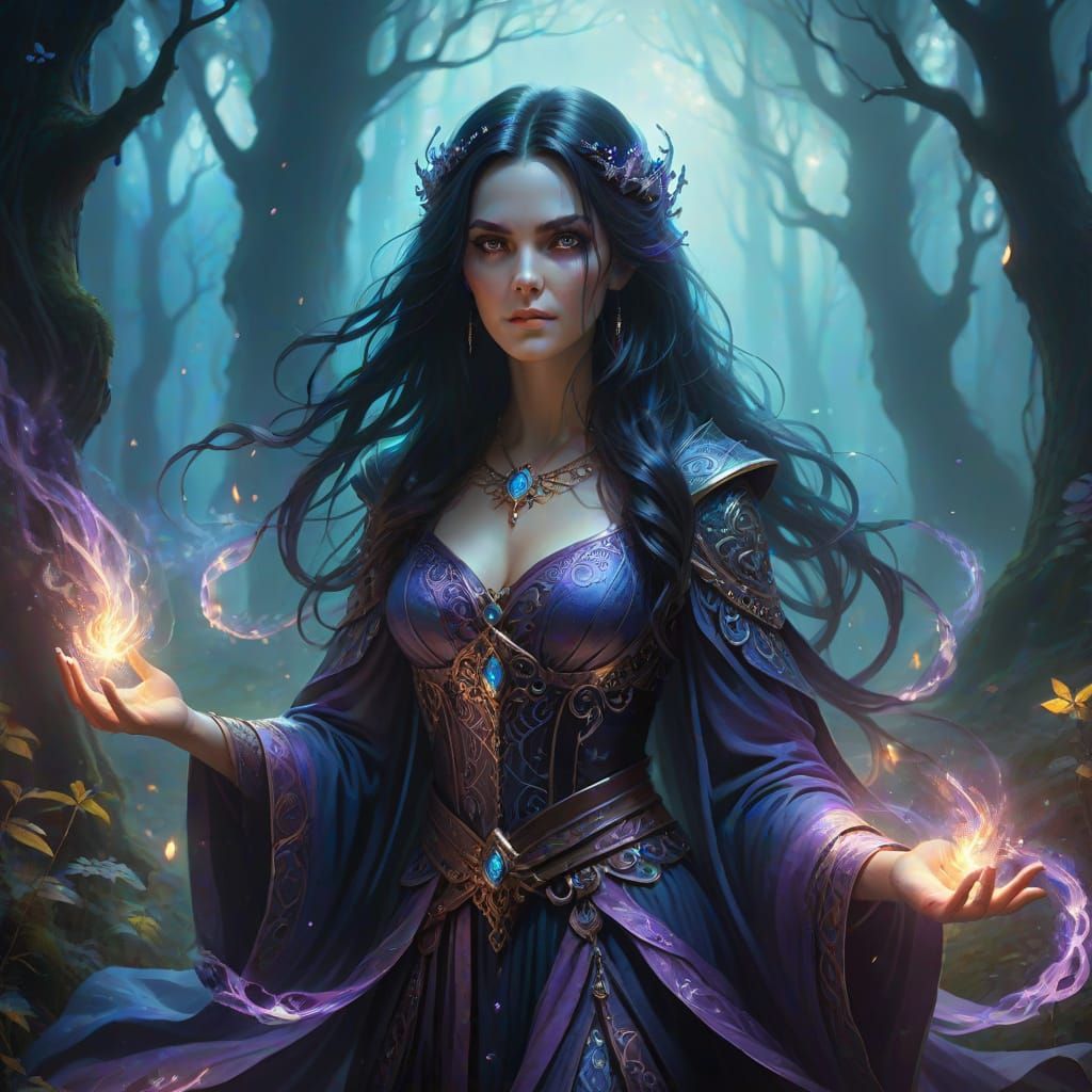 Ethereal Fantasy Sorceress in Mystical Forest