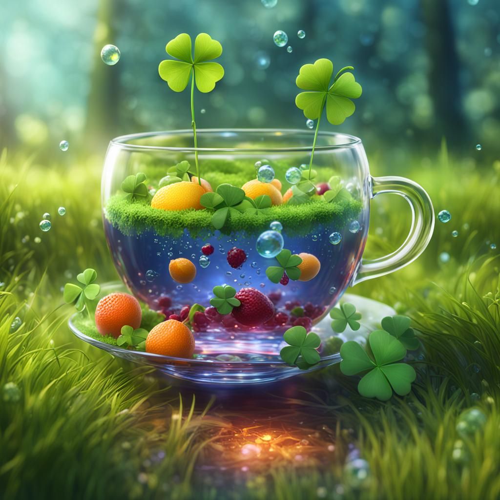 Summer Fruits in Glass Teacup: Fantasy Art