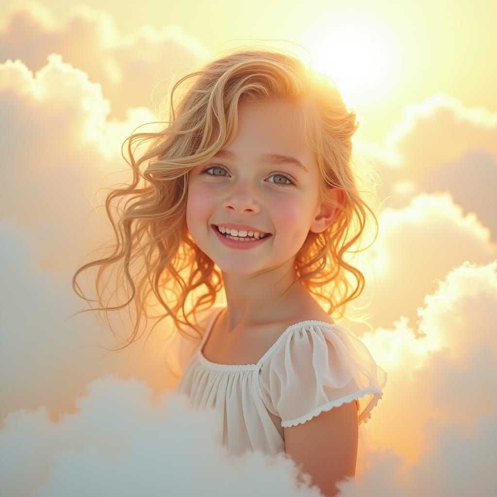 Ethereal Girl in Clouds, Dreamy Pastel Art