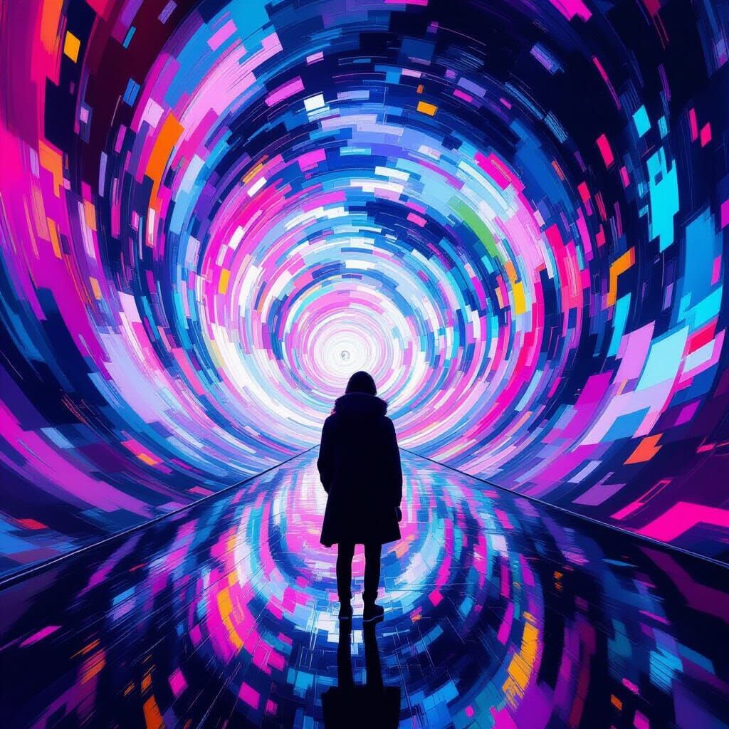 Surreal Vertigo: Abstract Art with Futuristic Neon Hues