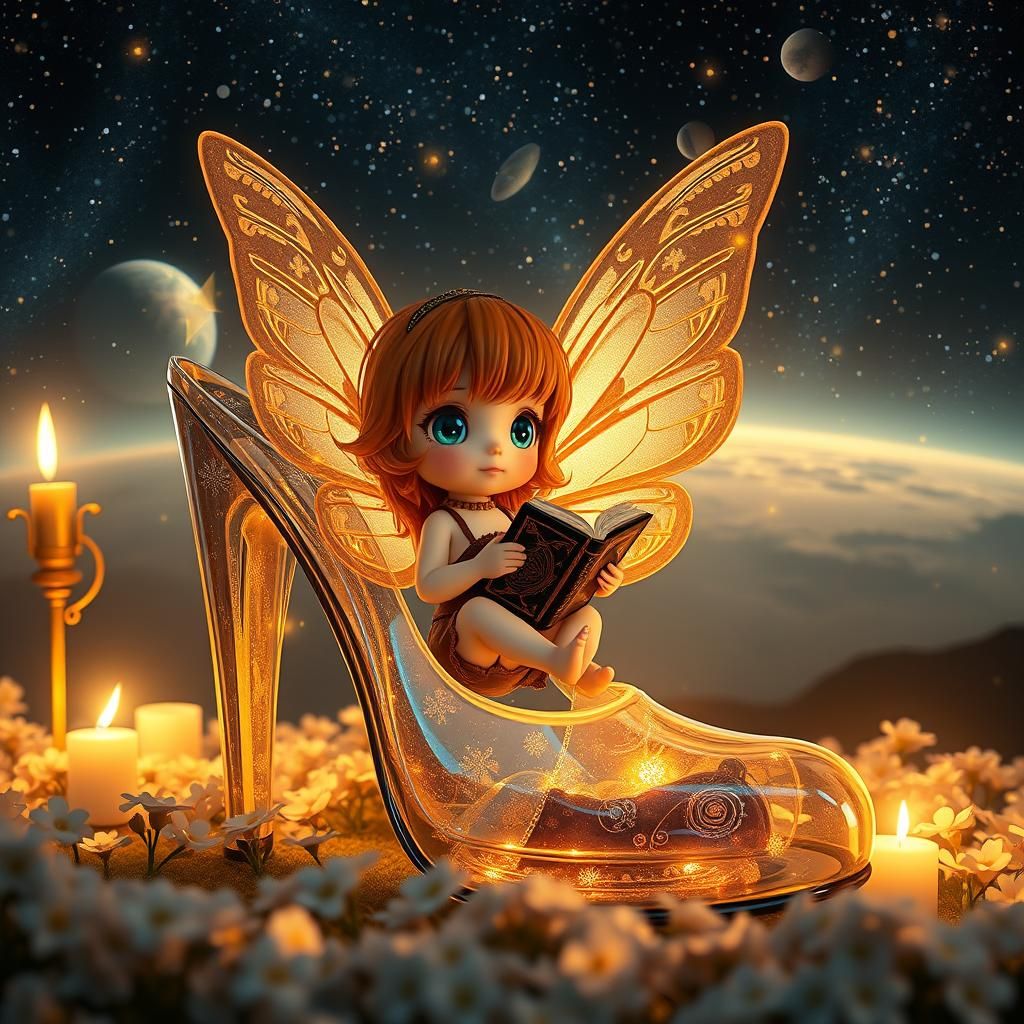 Chibi Pixie in Butterfly Shoe, Double Exposure Art