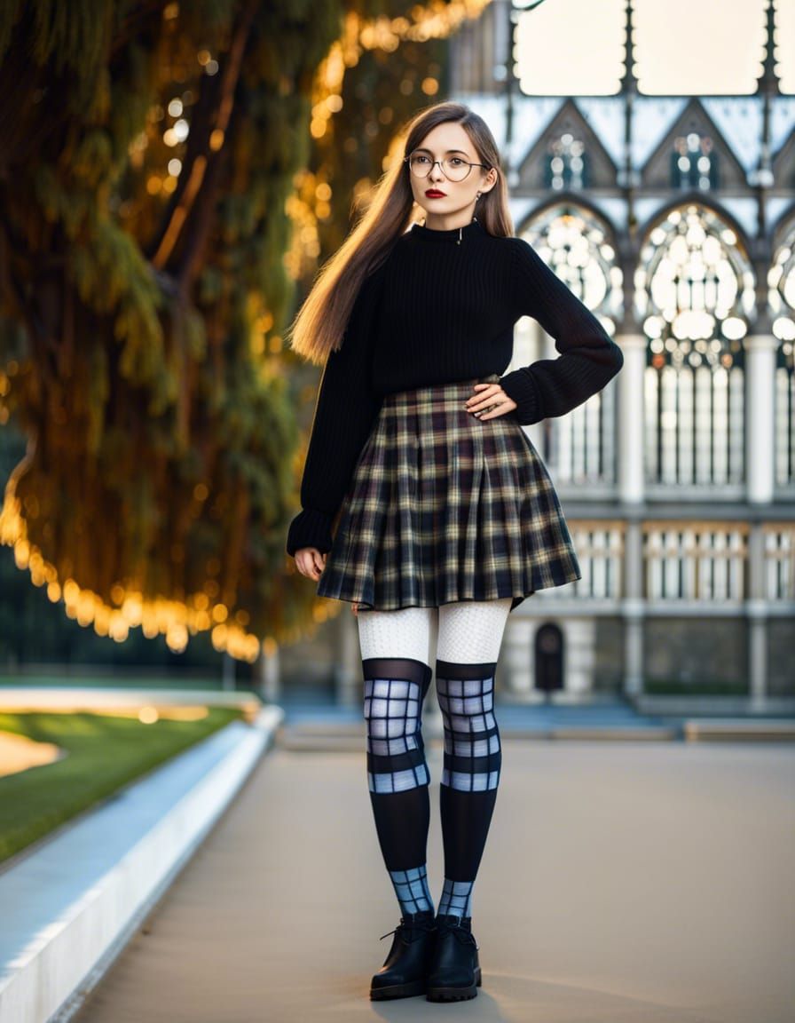 Young Woman Posing at Neo-Gothic University