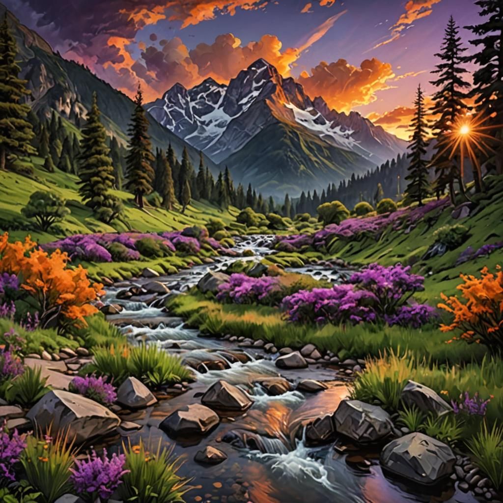 Majestic Orange Mountains Under Dramatic Sunset Sky