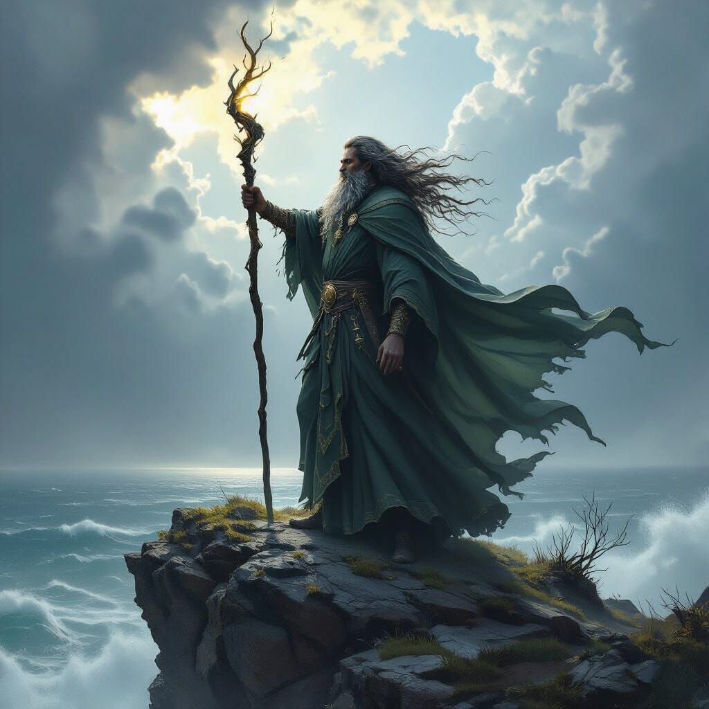 Majestic Druid Summons Elements: Dark Fantasy Concept Art