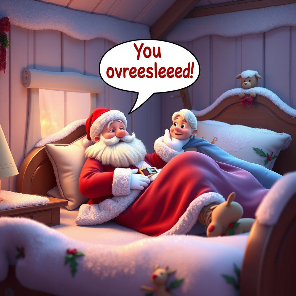 Mrs. Claus Wakes Santa in CGI Rendering