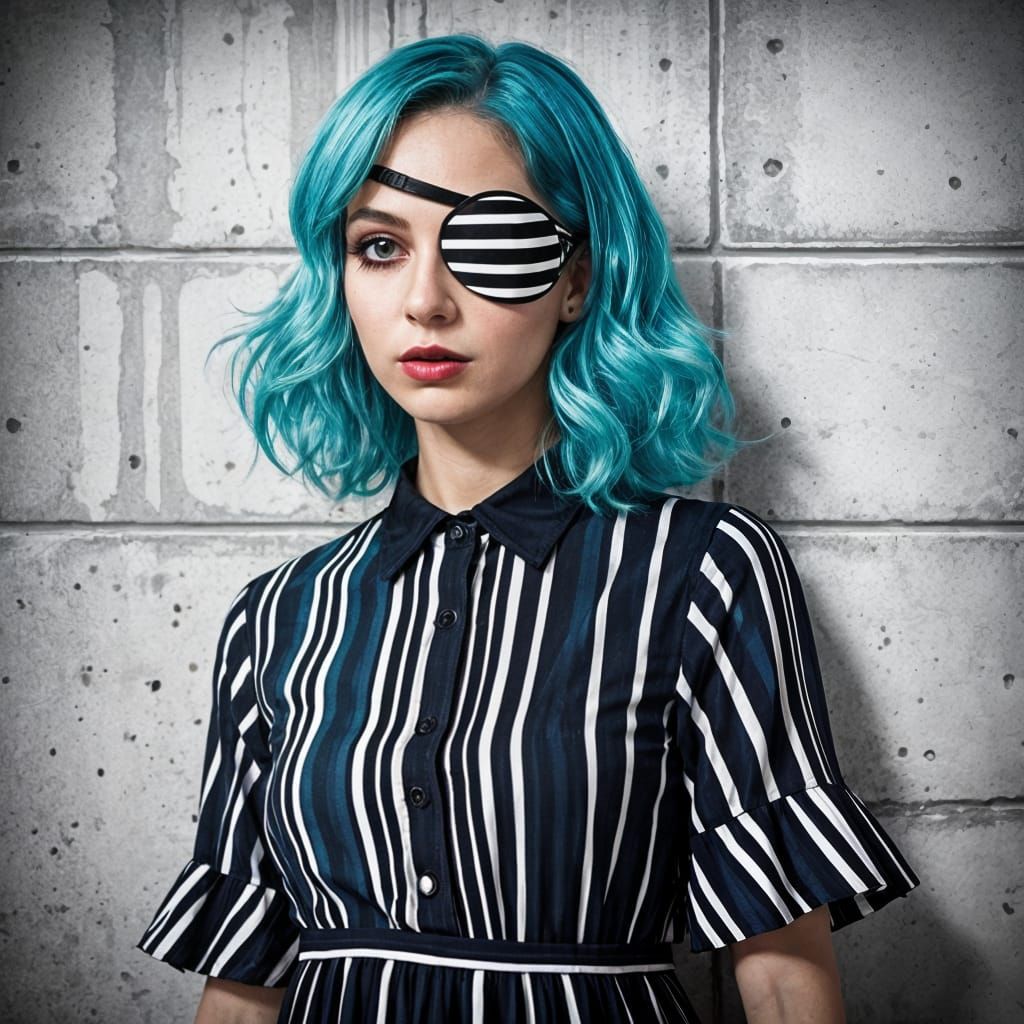 Striking Portrait of Blue-Haired Woman in Ink