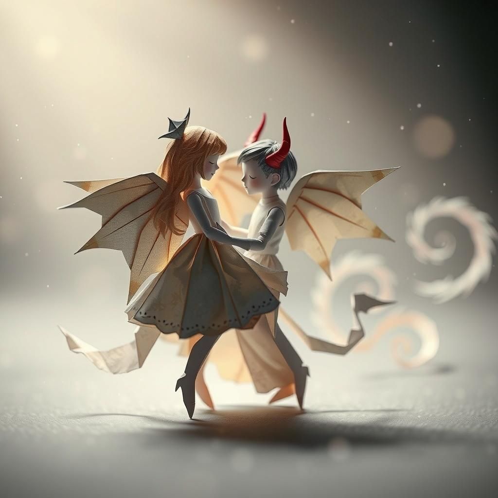 Angel and Devil Origami Papercraft in Anime Style