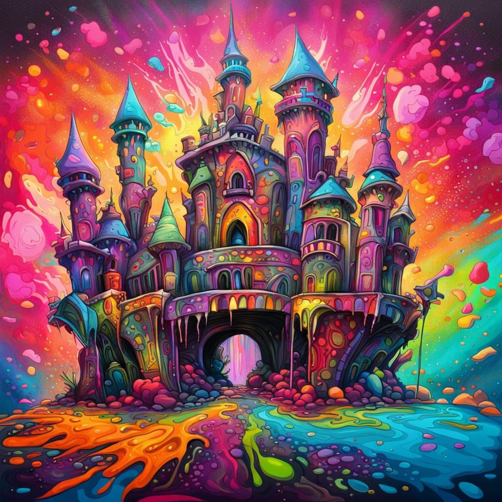Psychedelic Fantasy Castle with Graffiti Art Style