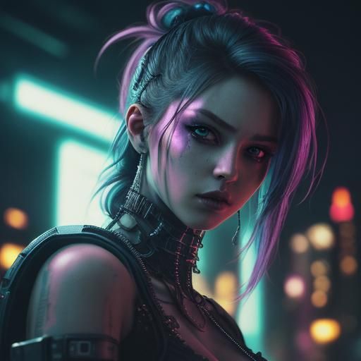 Hyperrealistic Cyberpunk Princess at Party