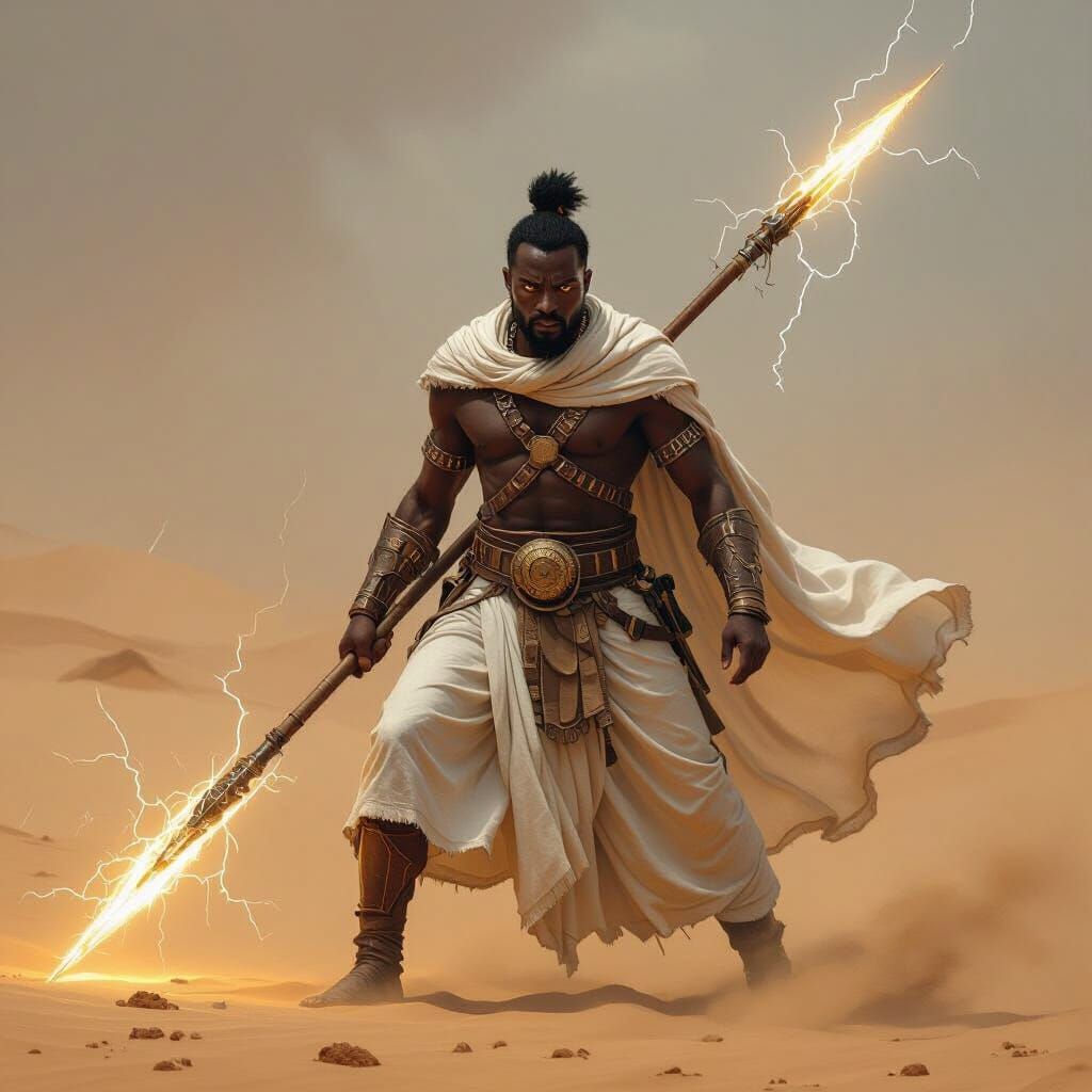 Ethiopian Warrior in Sandstorm: Hyperrealistic Digital Art