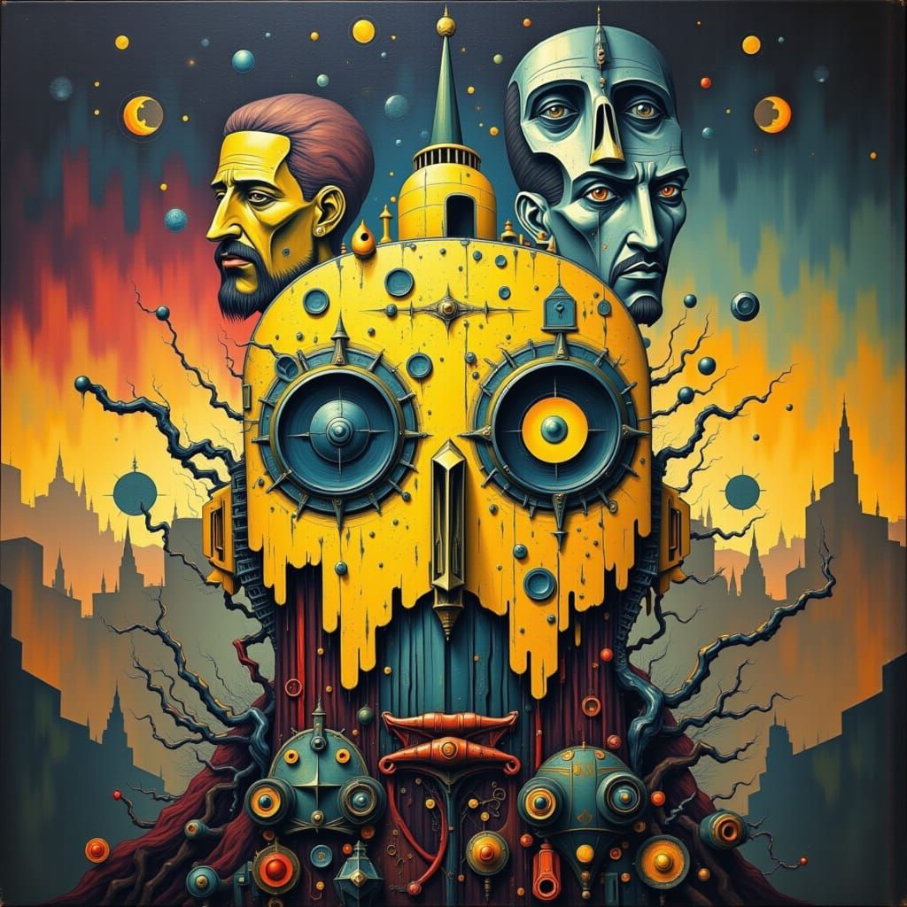 Surreal Yellow Submarine in Art Deco Style