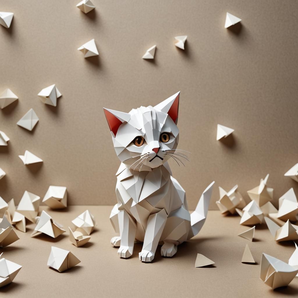 Origami Kitten Papercraft in 8K Resolution