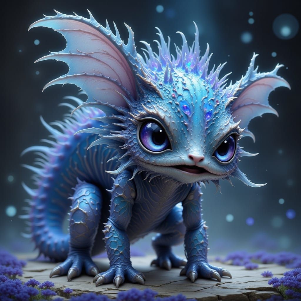 Mysterious Gray-Blue Creature in Whimsical, Dreamlike Settin...