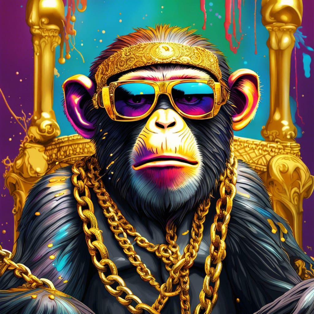 Hyperrealistic Monkey King on Throne in Splash Art Style