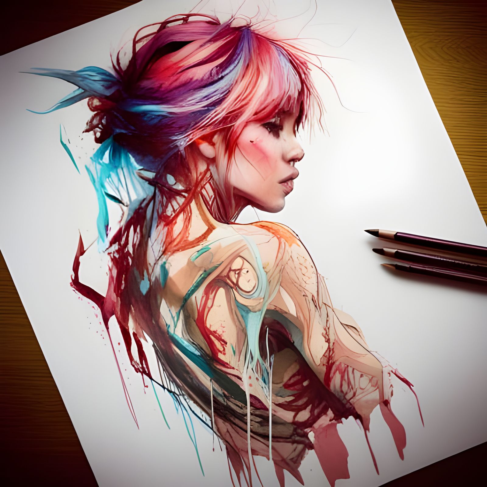 Anime Femme Fatale in Tectonic World, Carne Griffiths Style