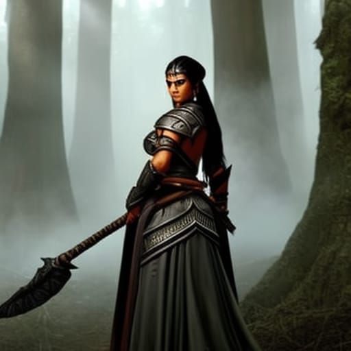 Half-Orc Druid in Misty Forest, Fantasy Art